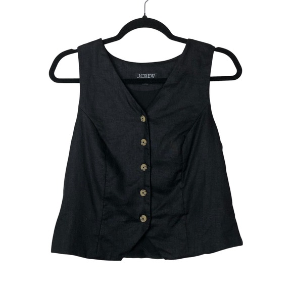 J.Crew Womens Linen Pleated Slim Fit Vest Size 4 Black Career‎ Office Workwear - Picture 2 of 9